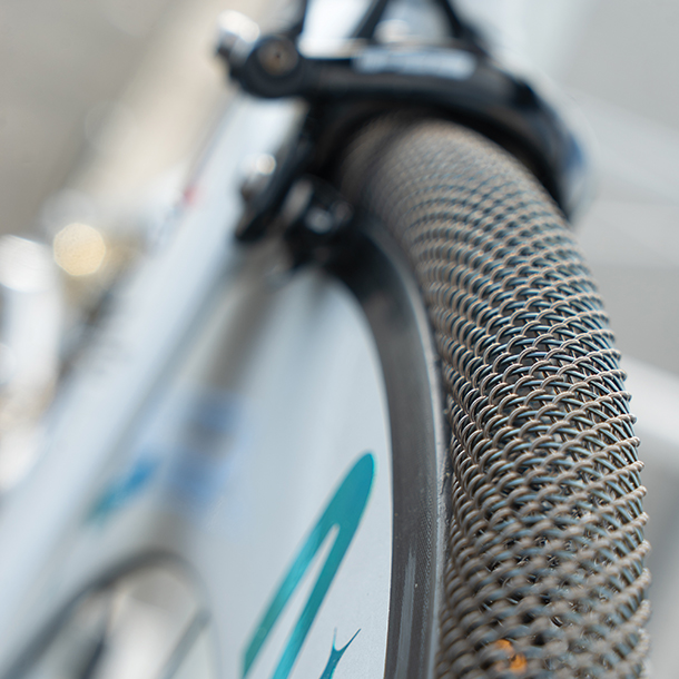 Close-up view of SMART Tire Company’s flat-free bicycle tire